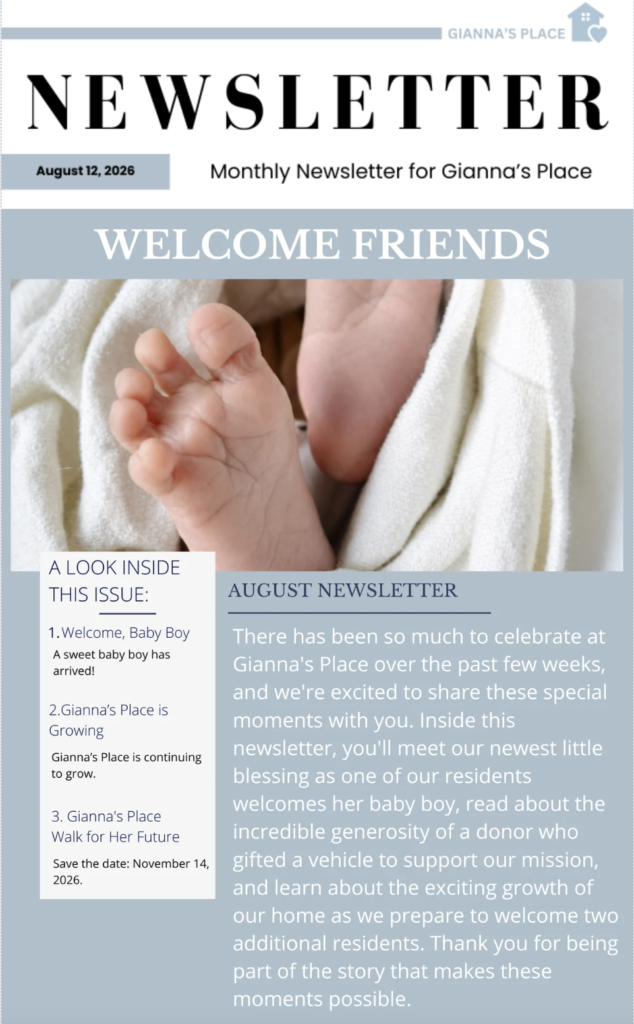 Gianna's Place August 2026 Newsletter